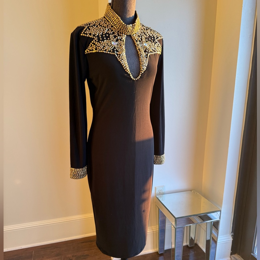 Kaftan Citra Beaded Black Cutout Midi Dress